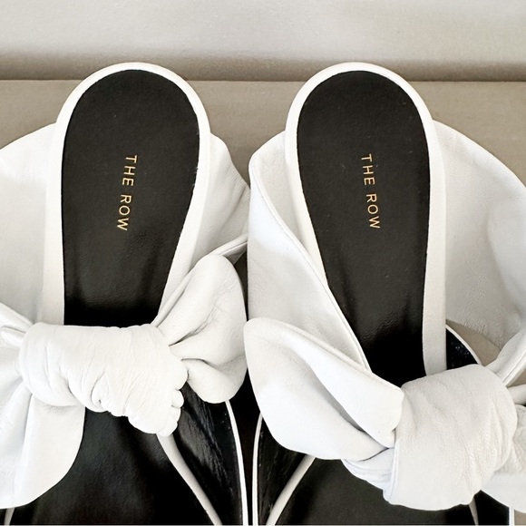 The Row White Leather Coco Bow Kitten Heel Mules sz 40 - Picture 6 of 13